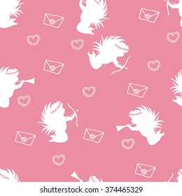Seamless texture cupid pink. Amur pattern. hearts. letter. Vector