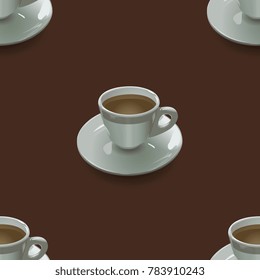 seamless texture with cups on a brown background
