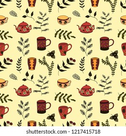 Seamless texture with cups. Seamless pattern can be used for wallpaper, pattern fills, web page background, surface textures.