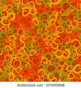 Seamless texture. Curls of different colors are located chaotically. Regular strokes on top of the pattern.