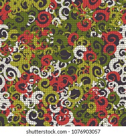 Seamless texture. Curls of different colors are located chaotically. Regular strokes on top of the pattern.