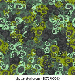 Seamless texture. Curls of different colors are located chaotically. Regular strokes on top of the pattern.