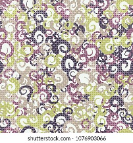 Seamless texture. Curls of different colors are located chaotically. Regular strokes on top of the pattern.