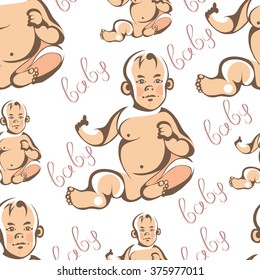Seamless texture with cute baby (child, kid) - girls. Suitable for design: cloth, web, wallpaper, wrapping, packaging. Vector illustration.