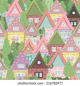 seamless texture with cute houses