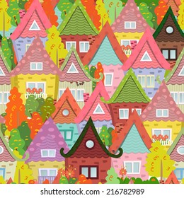 seamless texture with cute houses