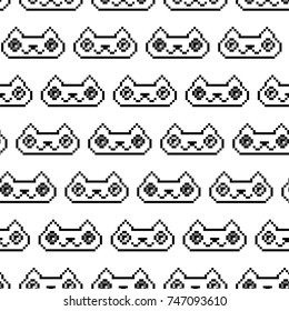Seamless texture with Cute nice pixel cats. Pixel art. Modern style. Repeating background. Tiled pattern. Light theme. 