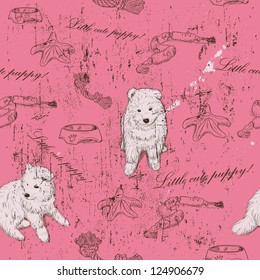 Seamless texture with cute puppies. Vector illustration EPS8