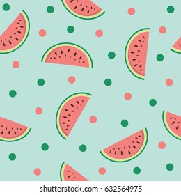 Seamless texture with cute watermelons. Vector illustration.