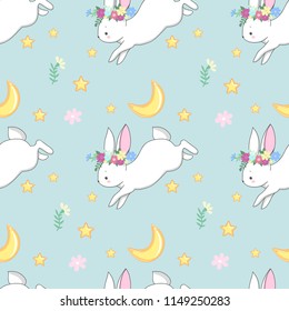 Seamless texture with cute white bunny/ Esater pattern print design with little hares 