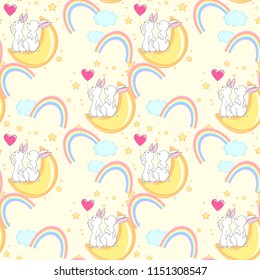 Seamless texture with cute white bunny/ Esater pattern print design with little hares 