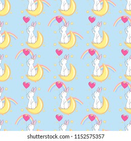 Seamless texture with cute white bunny/ Esater pattern print design with little hares 