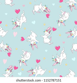 Seamless texture with cute white bunny/ Esater pattern print design with little hares 
