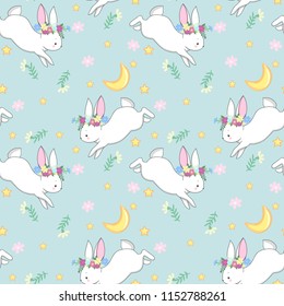 Seamless texture with cute white bunny/ Esater pattern print design with little hares 