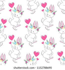 Seamless texture with cute white bunny/ Esater pattern print design with little hares 