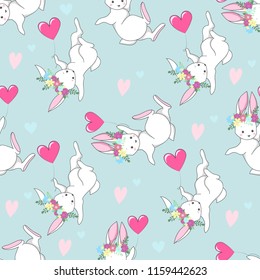 Seamless texture with cute white bunny/ Esater pattern print design with little hares 