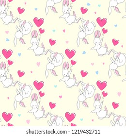 Seamless texture with cute white bunny/ Esater pattern print design with little hares 