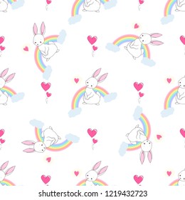 Seamless texture with cute white bunny/ Esater pattern print design with little hares 