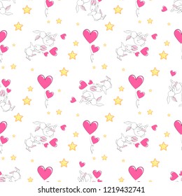 Seamless texture with cute white bunny/ Esater pattern print design with little hares 