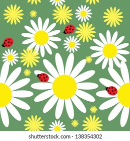 Seamless texture with a daisies and ladybug