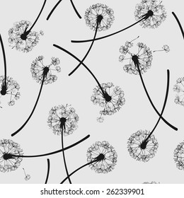 seamless texture with dandelions on a light background, black and white