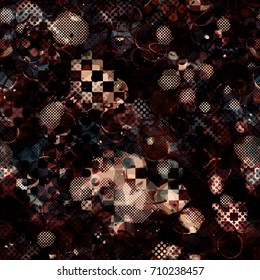 Seamless texture. Dark and light template with circles and chess pattern. Urban repeatable backdrop for boys, sport design, textile, wrapping paper, web page, advertising booklets, banners