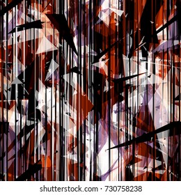 Seamless texture. Dark and light. Vertical lines and chaotic triangles. Brown, white, black, violet colors. Abstract vector background for web page, banners, fabric, home decor, wrapping 