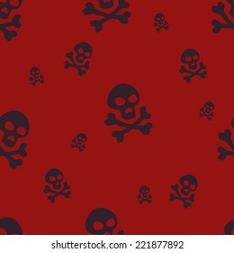 seamless texture with dark skulls on red background