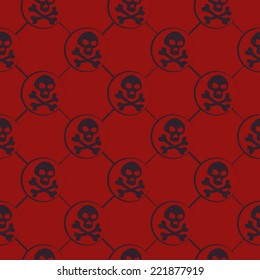 seamless texture with dark skulls on red background