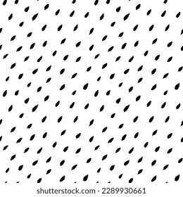 Seamless texture with dashed strokes. Brush drawn blobs. Rain pattern with diagonal strokes, rounded lines. Vector rain drops pattern. Black and white abstract background. Simple texture.