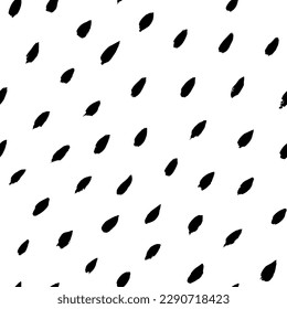 Seamless texture with dashed strokes. Brush drawn blobs. Rain pattern with diagonal strokes, rounded lines. Vector rain drops pattern. Black and white abstract background. Simple texture.
