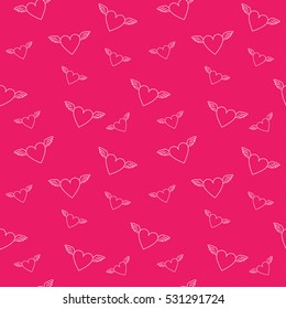 Seamless texture to the day of the wedding or Valentine's Day. Heart with wings in retro style. flat vector illustration. easy to use