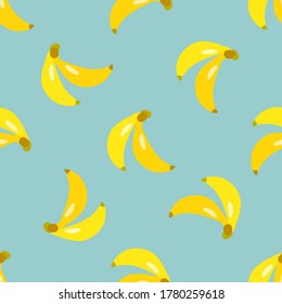 Seamless texture. Decorative background design with summer banana fruits. Colorful vector pattern for textile, stationery, wallpaper, wrapping paper, web, scrapbook
