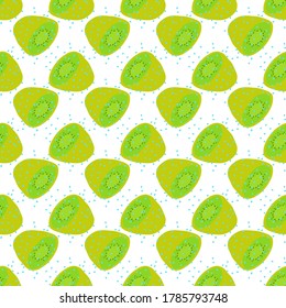 Seamless texture. Decorative background design with green kiwi summer fruits. Colorful vector pattern for textile, stationery, wallpaper, wrapping paper, scrapbook