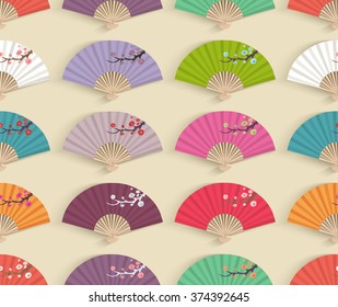 Seamless texture with decorative folding fans. 
