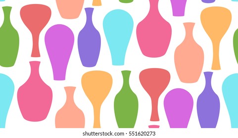 Seamless texture with decorative multicolored vases. Vector background for your creativity.