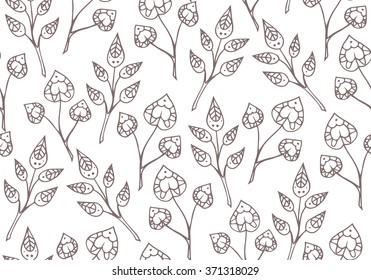 Seamless texture with delicate doodle plants. Vector background for your creativity