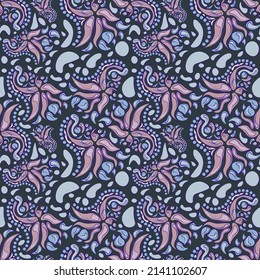 Seamless texture with a delicate pattern of squiggles and underwater algae under the mosaic.