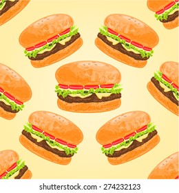 Seamless texture delicious big hamburgers vector illustration
