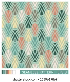 Seamless texture design. Vector recurring template. Stylized leaves shapes. Floral motif.
 Minimal geometric ornament. 