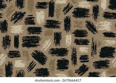 Textura sin fisuras de las marcas diagonales de pincel y trazos de pintura en tonos beige, bronceado y negro.
