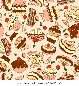 Seamless texture with different cakes.