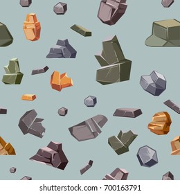 Seamless texture with different colors rocks. Pattern background surface, vector illustration