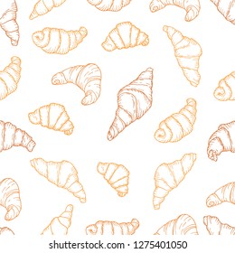 Seamless texture of different croissants for your design.For your design, restaurant and cafe menu, decoration.