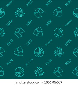 seamless texture with different cryptocurrency icons for background images