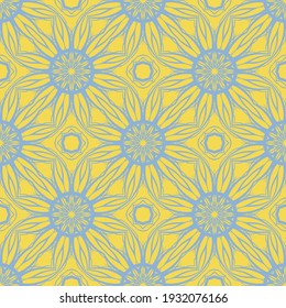 Seamless texture of different floral elements, triangles and other geometric shapes. For the design, printing, wallpaper. Vector illustration.