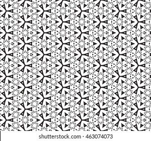 Seamless texture of different floral elements, triangles and other geometric shapes. Vector illustration. For the design, printing, wallpaper