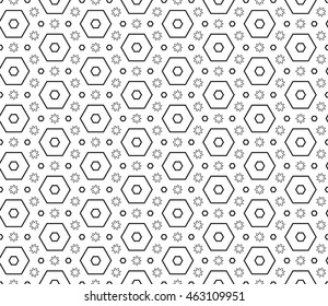 Seamless texture of different floral elements, triangles and other geometric shapes. Vector illustration. For the design, printing, wallpaper