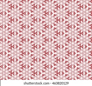 Seamless texture of different floral elements, triangles and other geometric shapes. Vector illustration. For the design, printing, wallpaper. Rose color