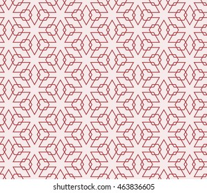 Seamless texture of different floral elements, triangles and other geometric shapes. Vector illustration. For the design, printing, wallpaper. Rose color
